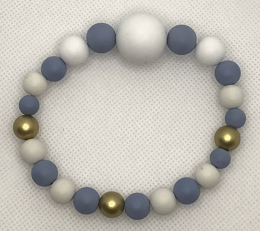 Blue and White Wood Bead Bracelet