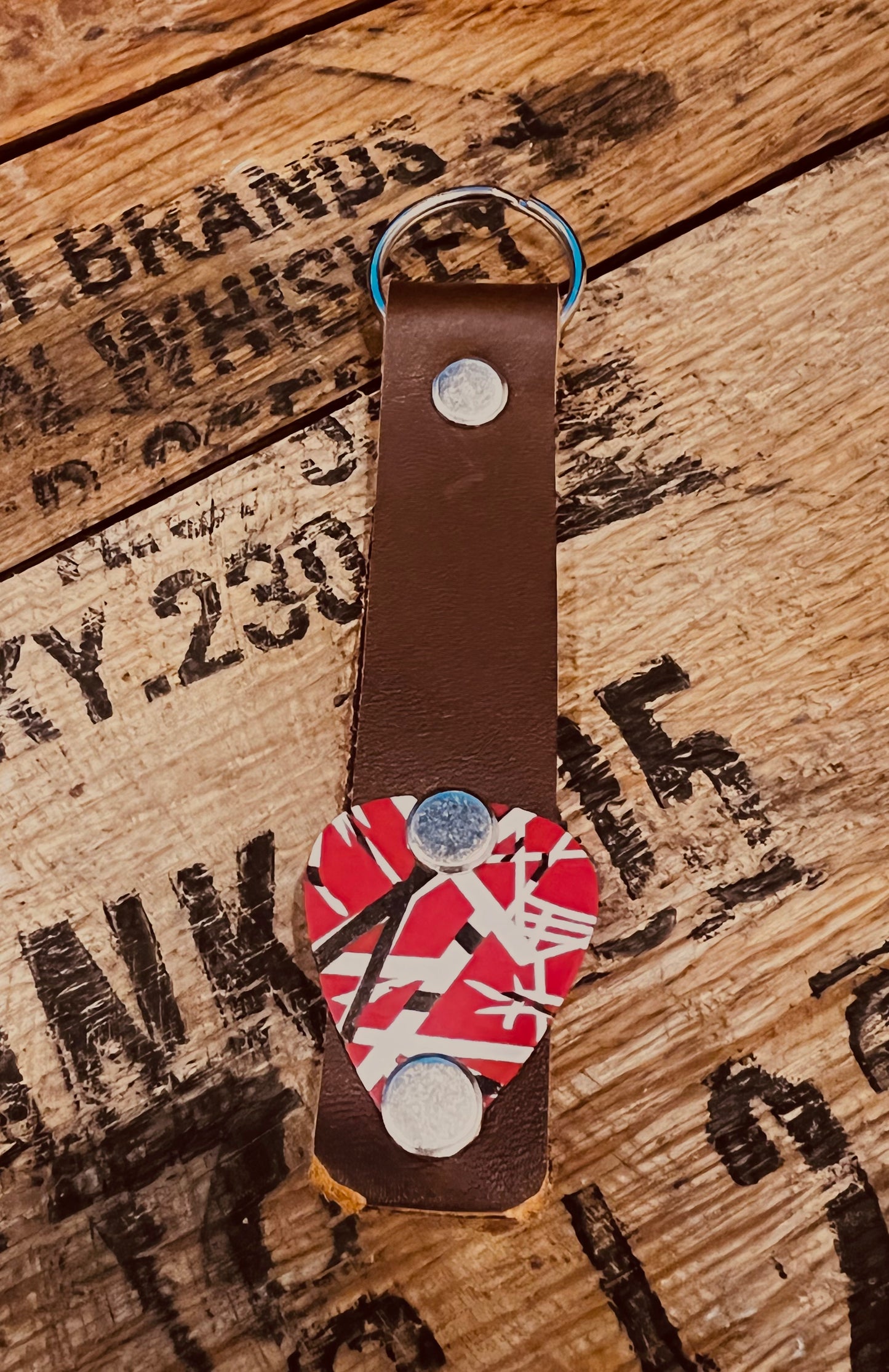 Leather Keychain with Eddie Van Halen Pick