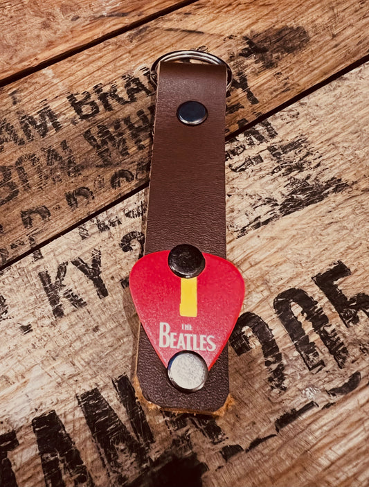 Leather Keychain with Beatles Pick