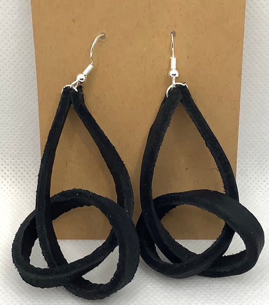 Knotted Leather Earrings, Black