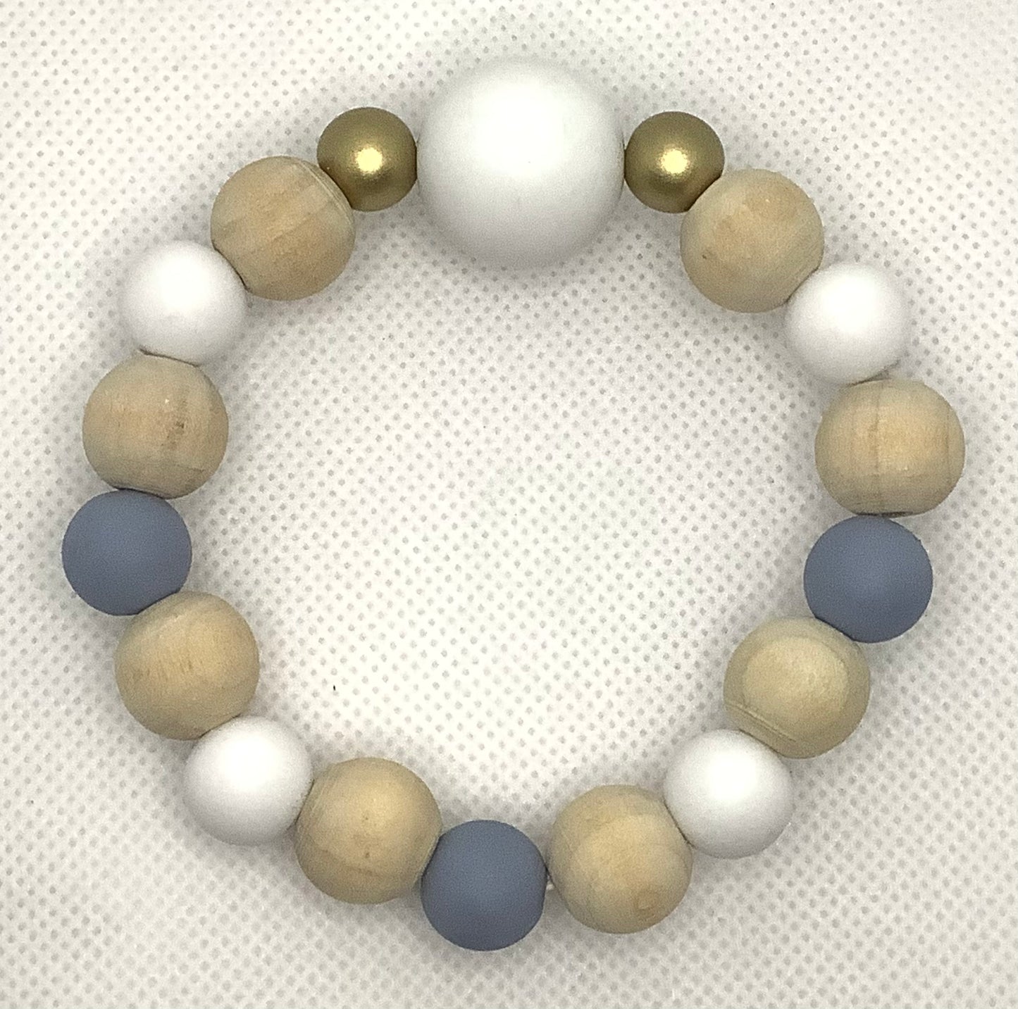 Blue and White Wood Beaded Bracelet